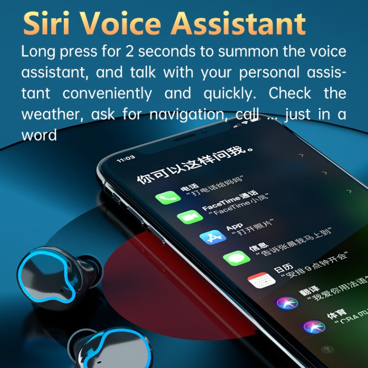 Écouteurs sans fil Bluetooth 5.1 TWS M9, affichage numérique miroir, avec boîtier de chargement et lampe de poche, prise en charge tactile, Siri et affichage de la batterie, M9 (noir)